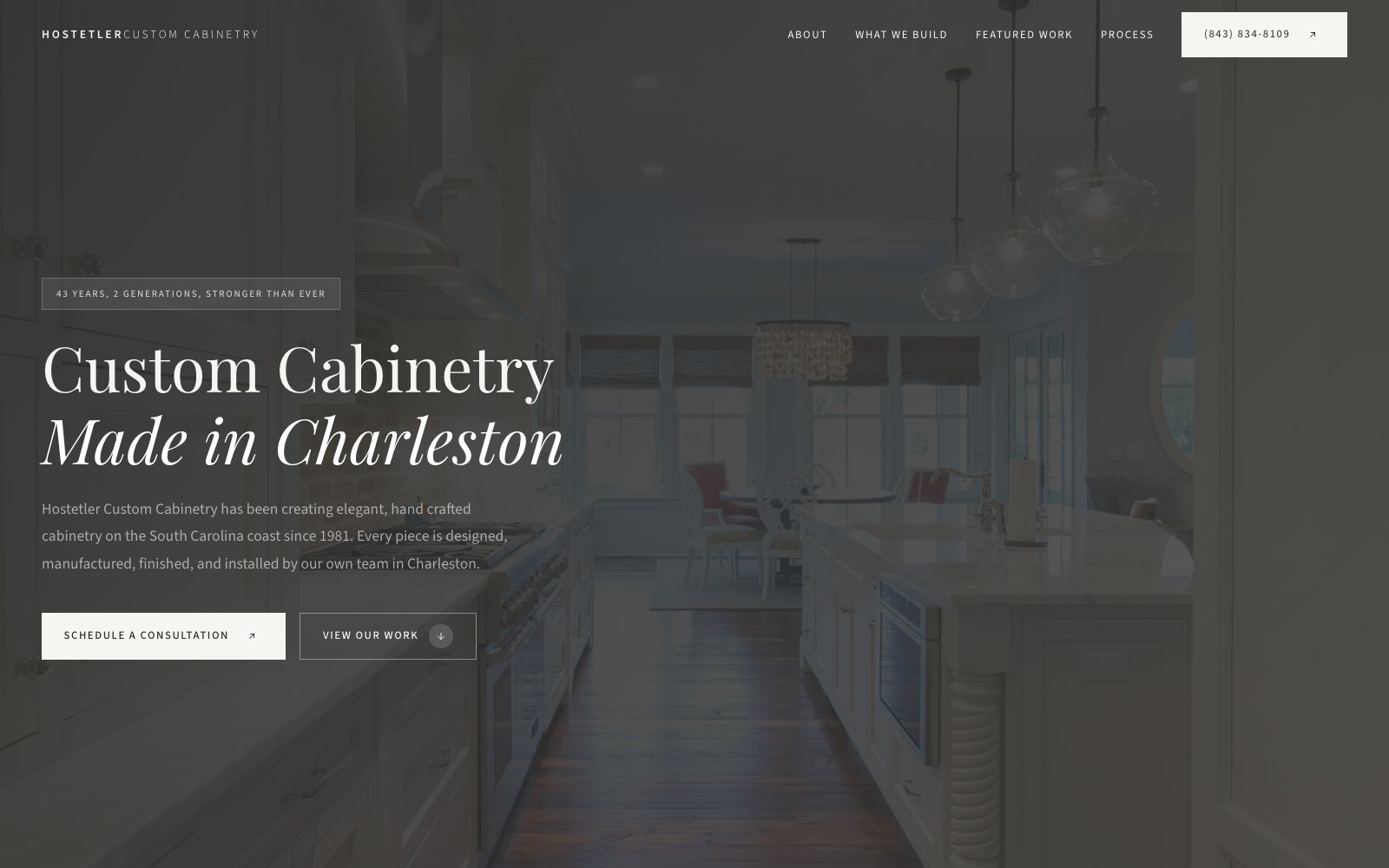 The new Hostetler Custom Cabinetry homepage concept