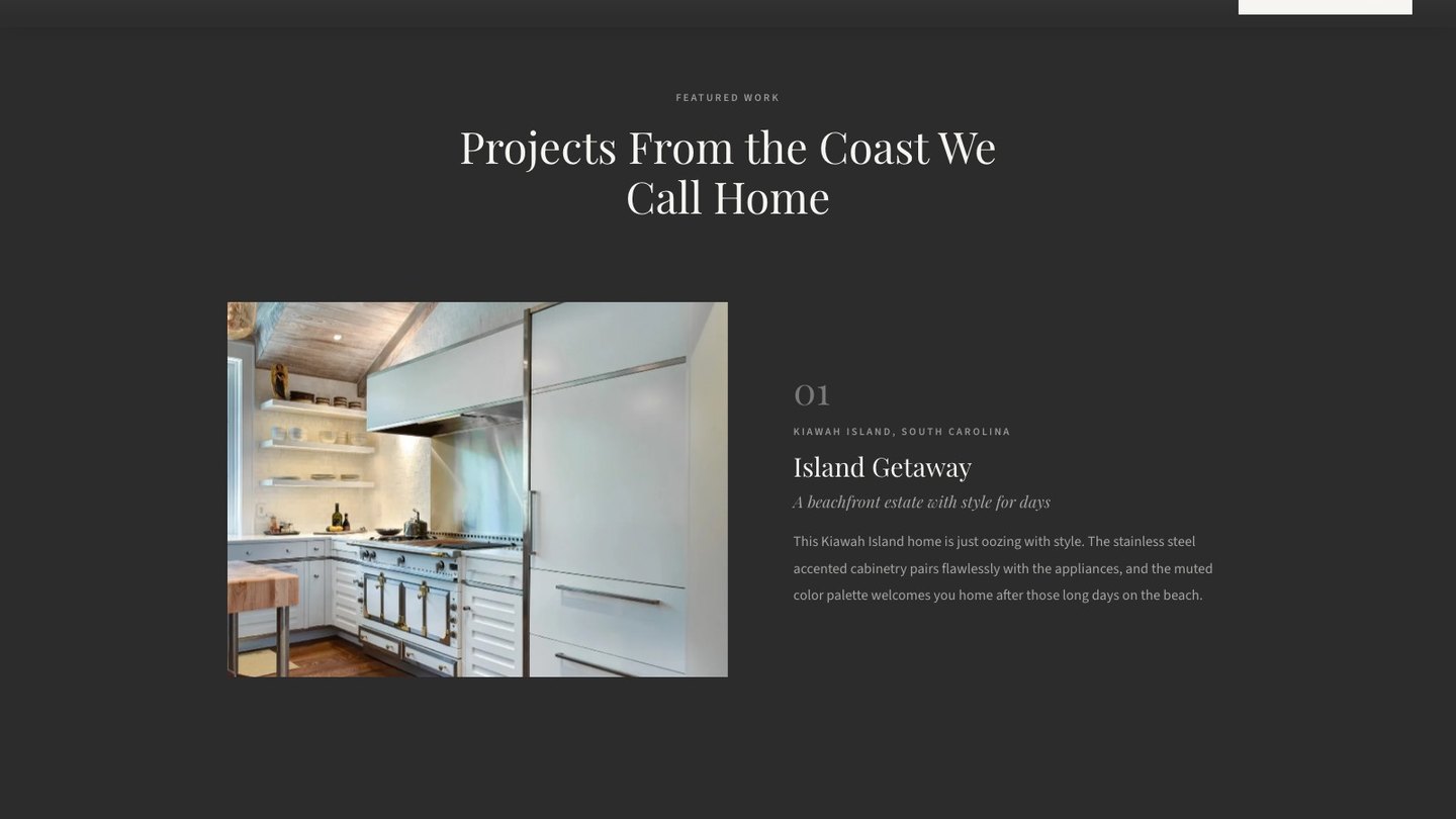 The featured work section of the new homepage