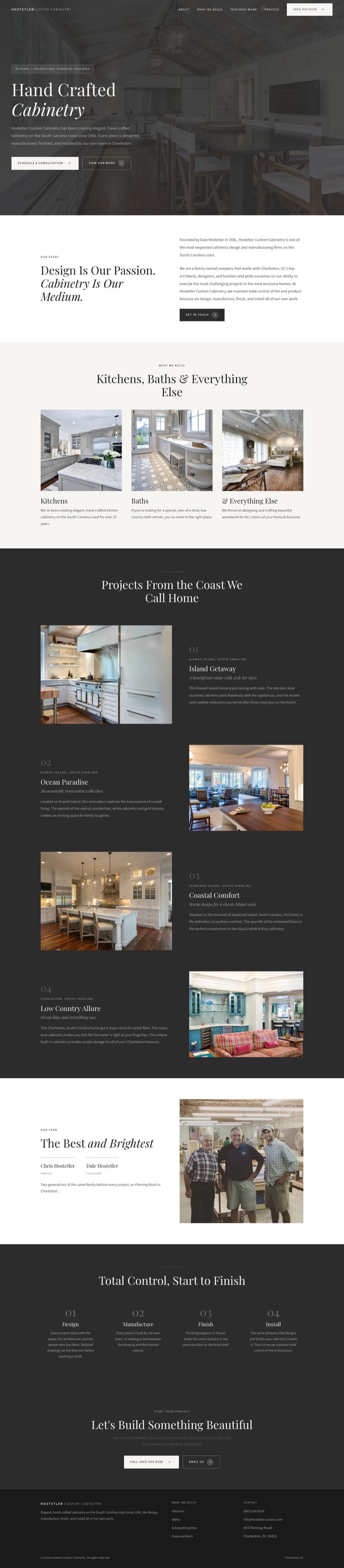 The new Hostetler Custom Cabinetry homepage concept