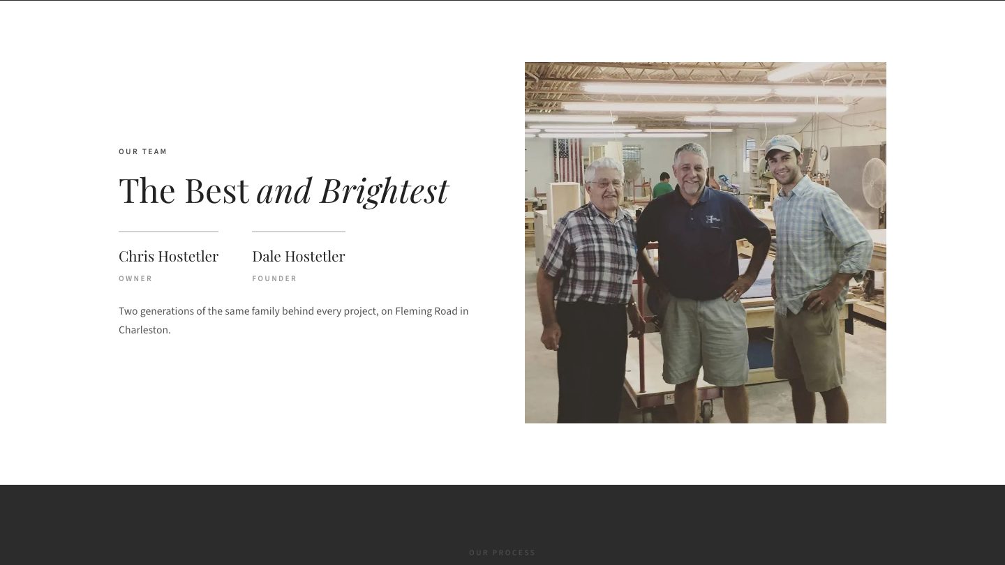 The team section of the new homepage