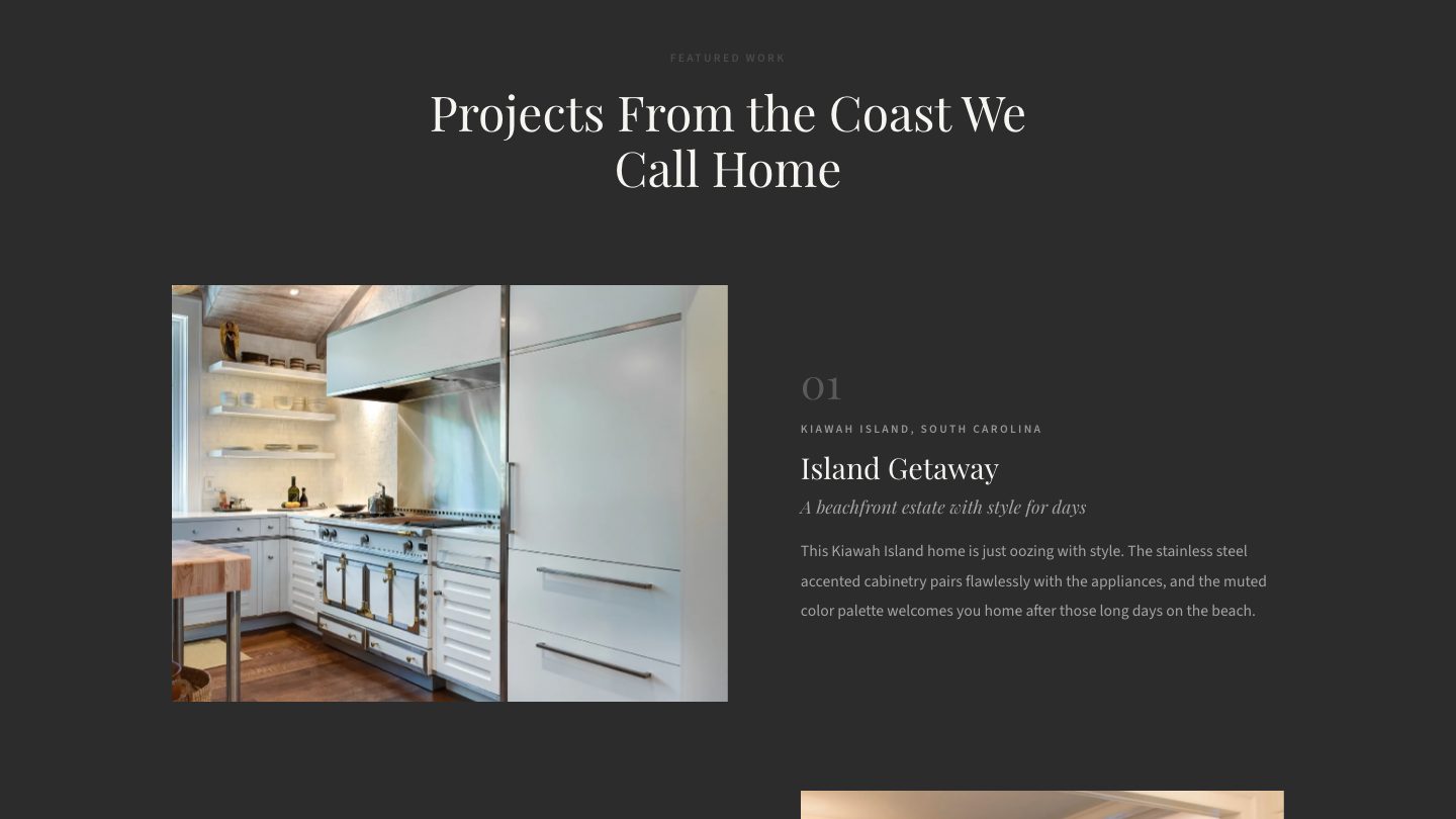 The featured work section of the new homepage